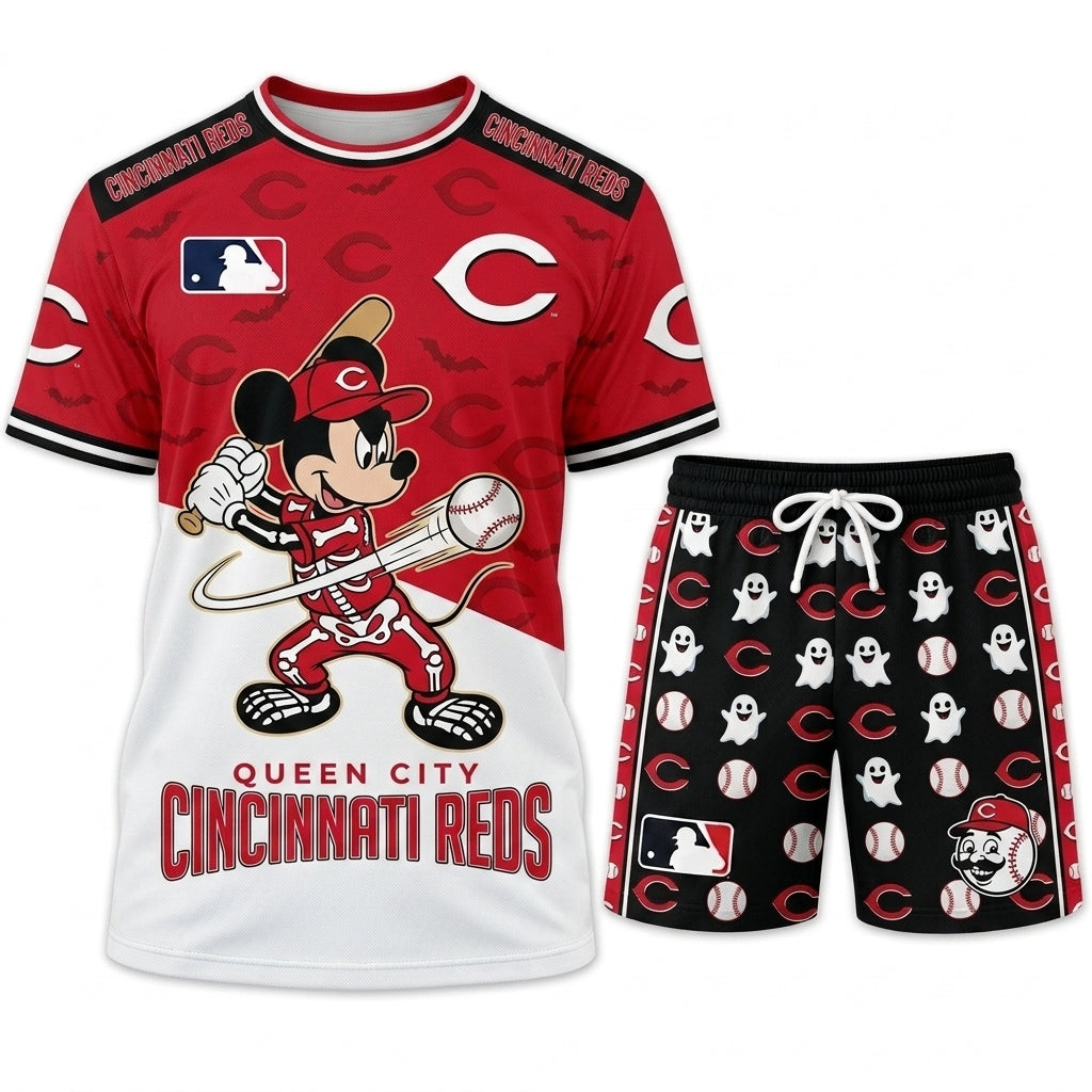 Halloween Baseball Fan T-Shirt And Shorts Set, Cartoon Mouse Sport Outfit | 30 Teams Available