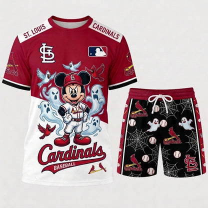 Halloween Baseball Fan T-Shirt And Shorts Set, Cartoon Mouse Sport Outfit | 30 Teams Available