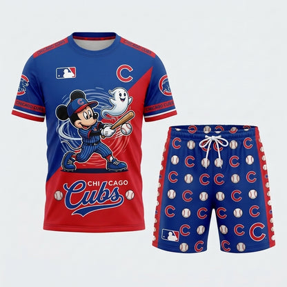 Halloween Baseball Fan T-Shirt And Shorts Set, Cartoon Mouse Sport Outfit | 30 Teams Available
