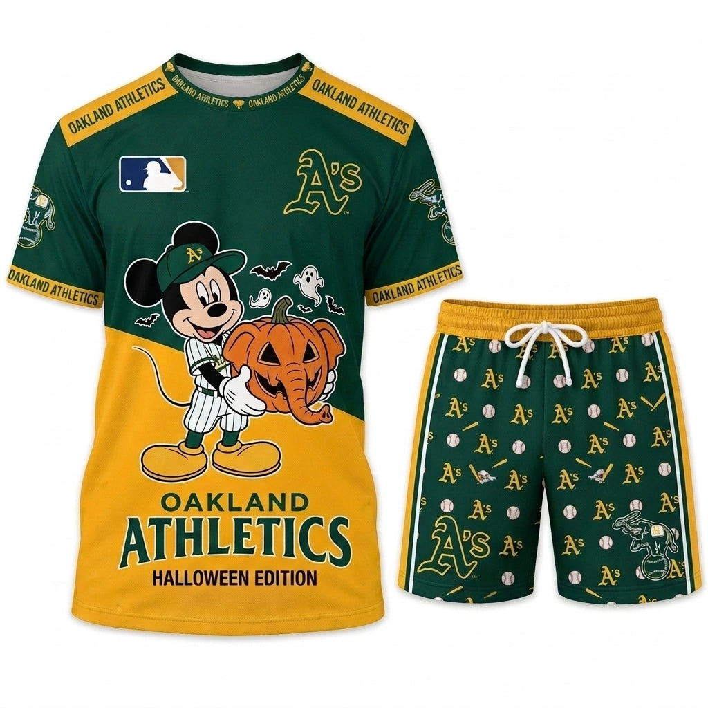Halloween Baseball Fan T-Shirt And Shorts Set, Cartoon Mouse Sport Outfit | 30 Teams Available