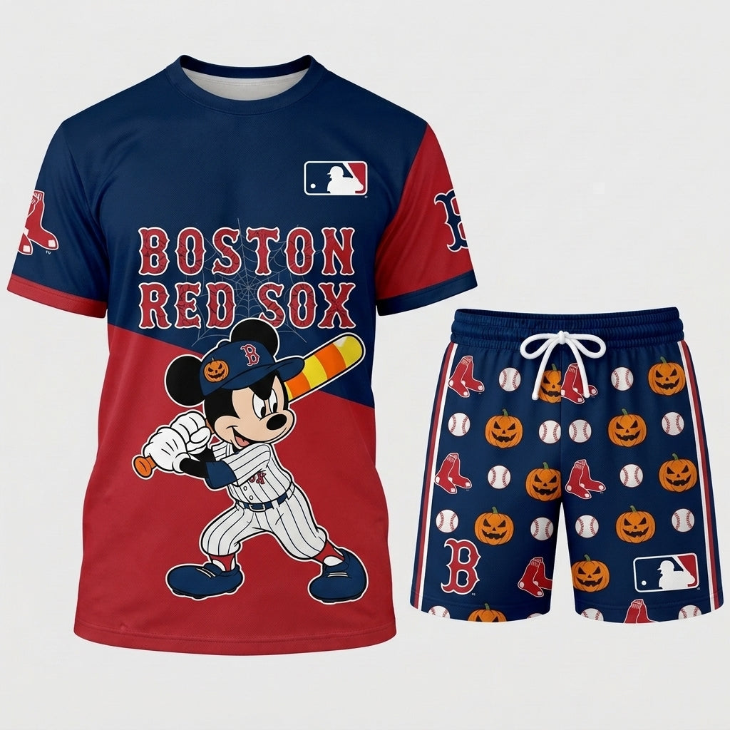 Halloween Baseball Fan T-Shirt And Shorts Set, Cartoon Mouse Sport Outfit | 30 Teams Available