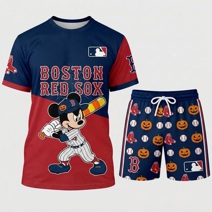 Halloween Baseball Fan T-Shirt And Shorts Set, Cartoon Mouse Sport Outfit | 30 Teams Available
