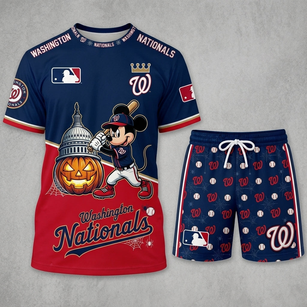 Halloween Baseball Fan T-Shirt And Shorts Set, Cartoon Mouse Sport Outfit | 30 Teams Available