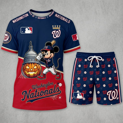 Halloween Baseball Fan T-Shirt And Shorts Set, Cartoon Mouse Sport Outfit | 30 Teams Available