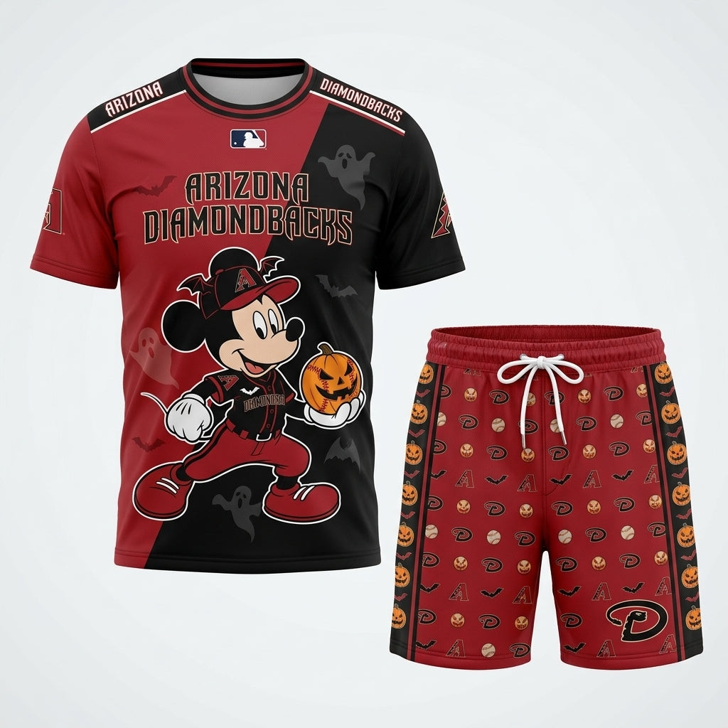 Halloween Baseball Fan T-Shirt And Shorts Set, Cartoon Mouse Sport Outfit | 30 Teams Available