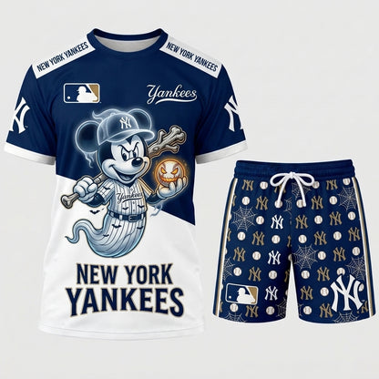 Halloween Baseball Fan T-Shirt And Shorts Set, Cartoon Mouse Sport Outfit | 30 Teams Available