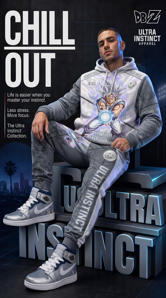 Ultra Instinct Son Goku Outfit Set — Hoodie, Jogger Pants & High-Top Sneakers | Anime Streetwear Matching Set