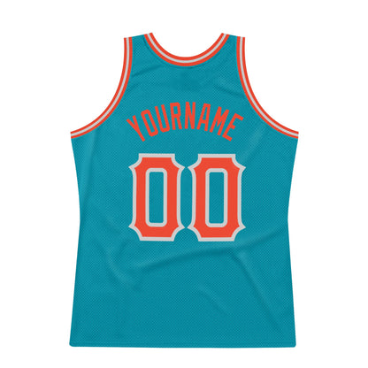 Custom Teal Orange-Gray Authentic Throwback Basketball Jersey