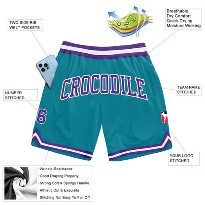 Custom Teal Purple-White Authentic Throwback Basketball Shorts