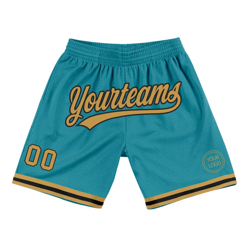 Custom Teal Old Gold-Black Authentic Throwback Basketball Shorts