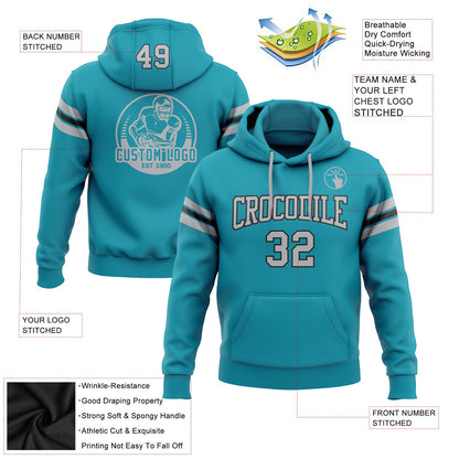 Custom Stitched Teal Gray-Black Football Pullover Sweatshirt Hoodie