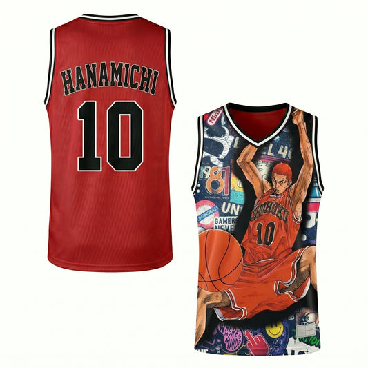 Custom Red Authentic Basketball Jersey, Japanese Anime Inspired Sports Jersey, Cosplay Fan Shirt