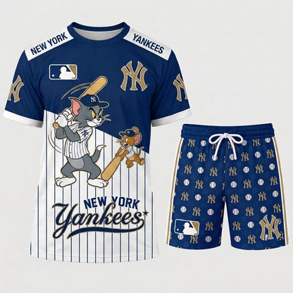 All USA Baseball Teams Inspired Fan Set, Graphic T-Shirt And Shorts Combo Outfit