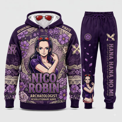 Nico Robin Hoodie & Sweatpants Tracksuit Set — One Piece Inspired - Custom Fan Apparel Image 2