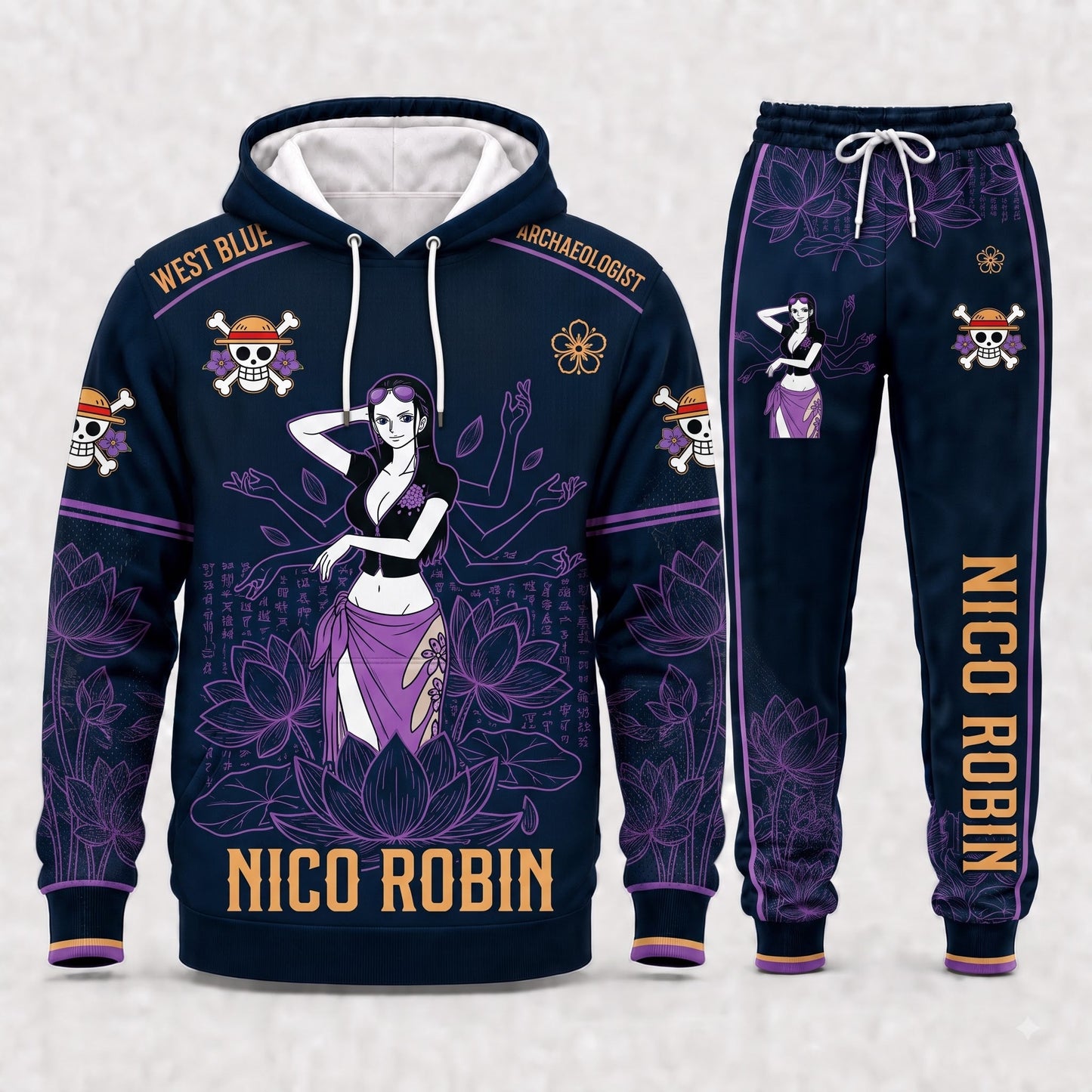 Nico Robin Hoodie & Sweatpants Tracksuit Set — One Piece Inspired - Custom Fan Apparel Image 3