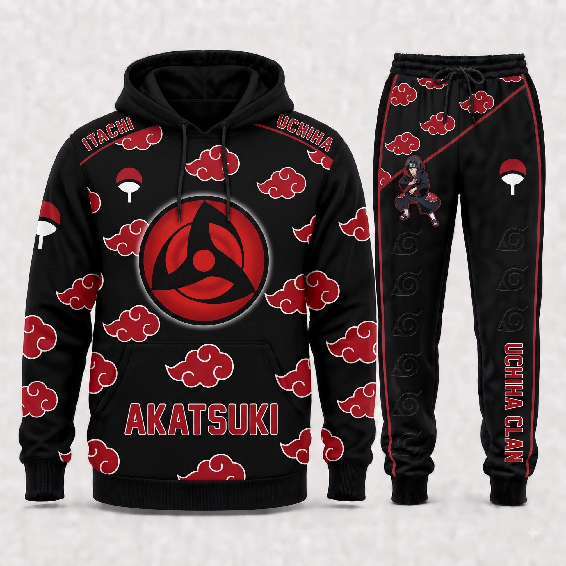 Akatsuki Clan Hoodie & Sweatpants Tracksuit Set — Naruto Shippuden Inspired - Custom Fan Apparel Image 1