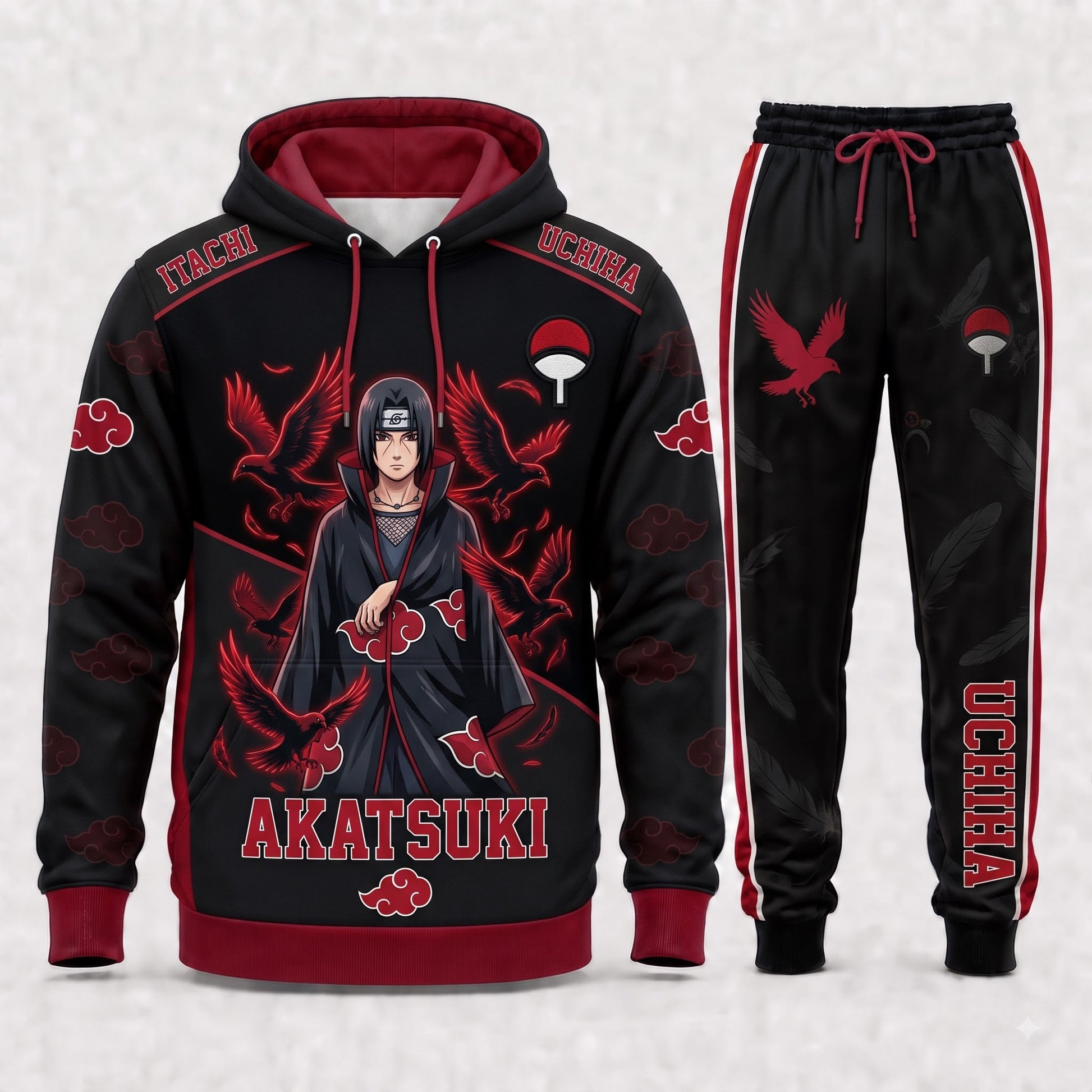 Uchiha Itachi Hoodie & Sweatpants Tracksuit Set — Naruto Shippuden Inspired - Custom Fan Apparel Image 4