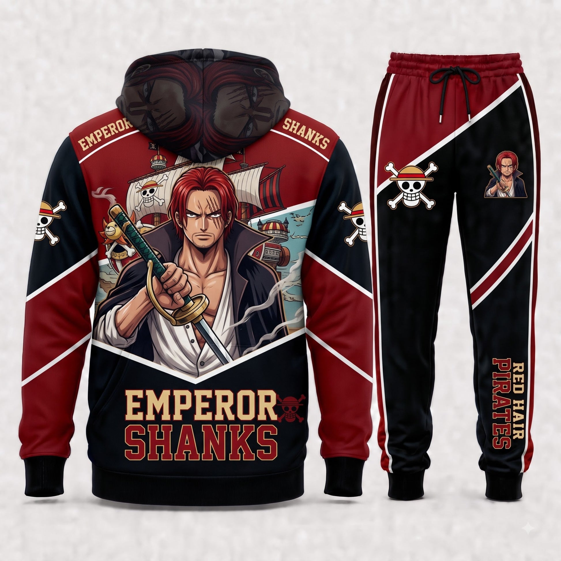 Red-Haired Shanks Hoodie & Sweatpants Tracksuit Set — One Piece Inspired - Custom Fan Apparel Image 2