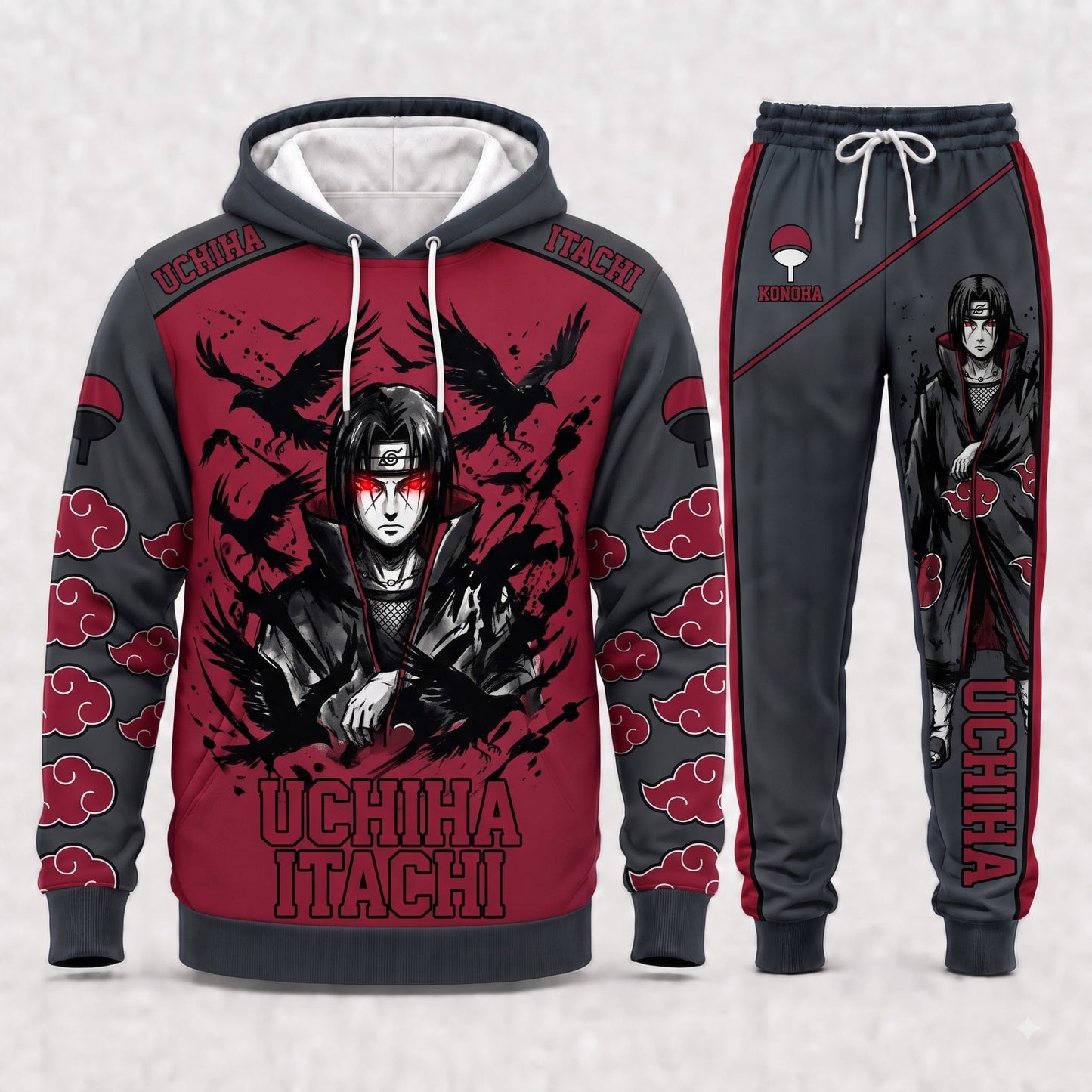 Uchiha Itachi Hoodie & Sweatpants Tracksuit Set — Naruto Shippuden Inspired - Custom Fan Apparel Image 3