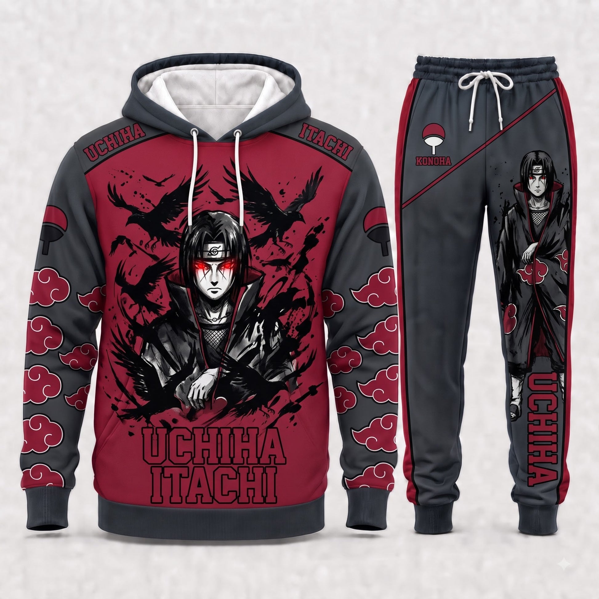 Uchiha Itachi Hoodie & Sweatpants Tracksuit Set — Naruto Shippuden Inspired - Custom Fan Apparel Image 3