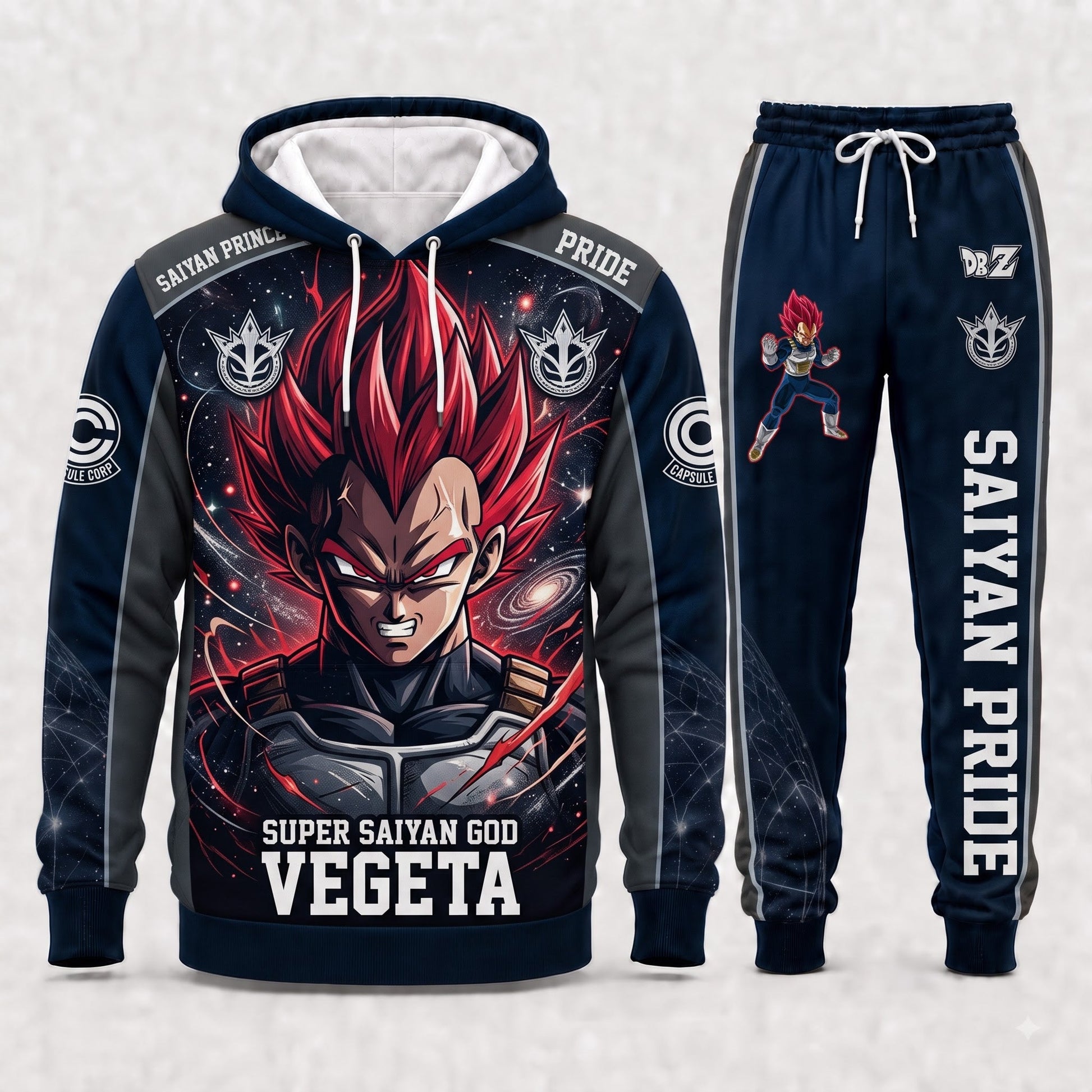 Vegeta Hoodie & Sweatpants Tracksuit Set — Dragon Ball Z Inspired - Custom Fan Apparel Image 1