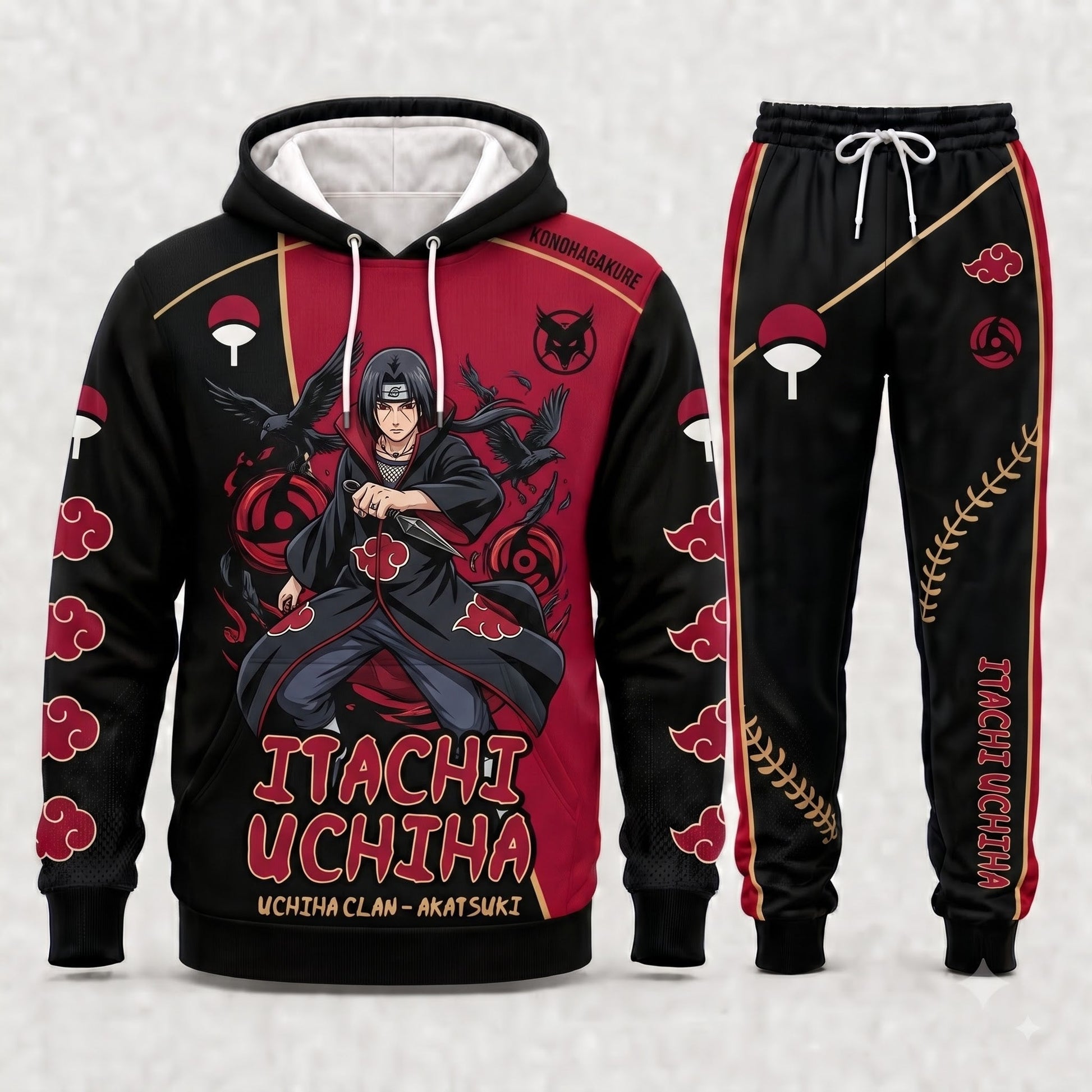 Uchiha Itachi Hoodie & Sweatpants Tracksuit Set — Naruto Shippuden Inspired - Custom Fan Apparel Image 1