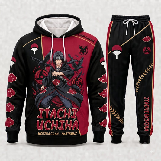 Uchiha Itachi Hoodie & Sweatpants Tracksuit Set — Naruto Shippuden Inspired - Custom Fan Apparel Image 1