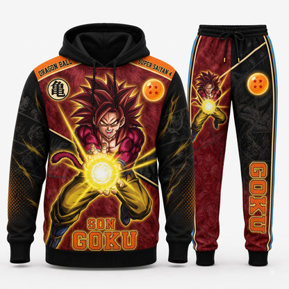 Super Saiyan 4 Son Goku Outfit Set — Hoodie, Jogger Pants & High-Top Sneakers | Red Dragon Anime Streetwear Set