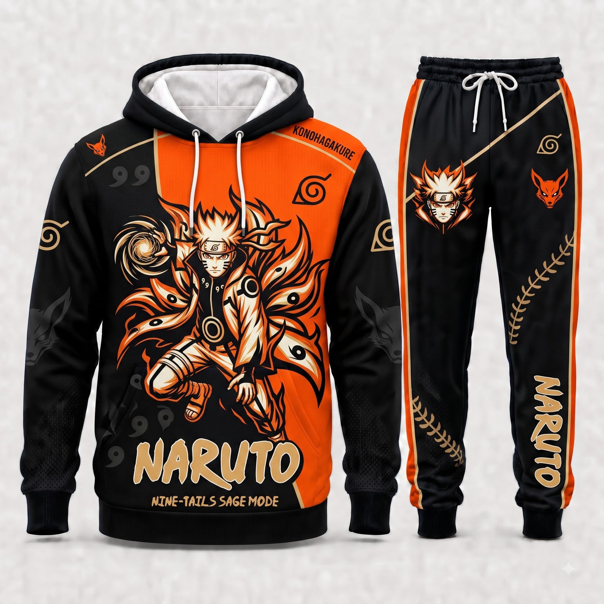 Uzumaki Naruto Hoodie & Sweatpants Tracksuit Set — Naruto Shippuden Inspired - Custom Fan Apparel Image 2