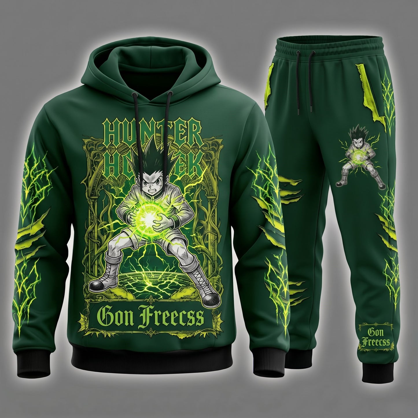 Anime Hunter Hoodie & Sweatpants Set — Manga Inspired Tracksuit — Character Graphic Jogger Set for A - Custom Fan Apparel Image 1