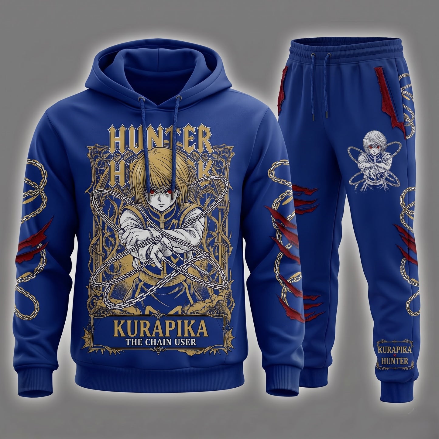 Anime Hunter Hoodie & Sweatpants Set — Manga Inspired Tracksuit — Character Graphic Jogger Set for A - Custom Fan Apparel Image 9