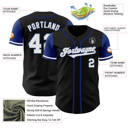 Custom Black White-Royal Authentic Two Tone Baseball Jersey