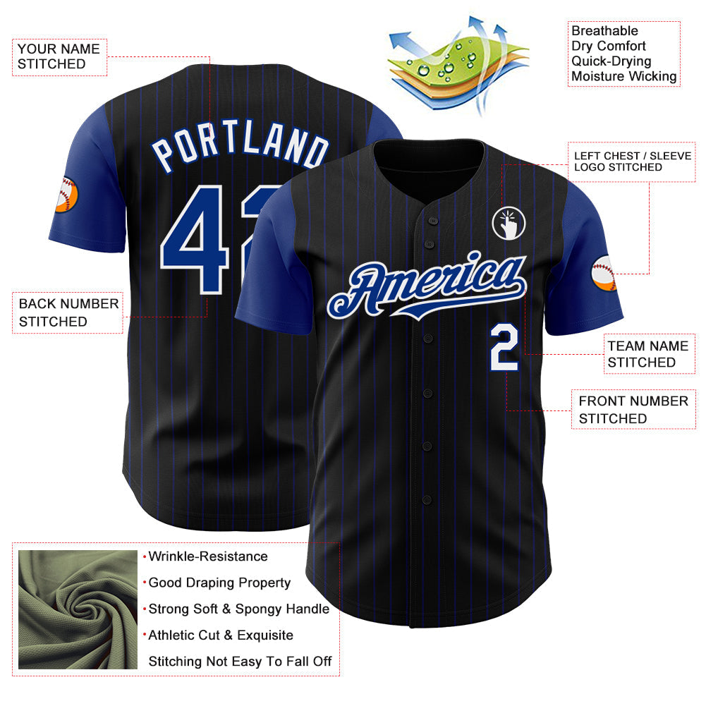 Custom Black Royal Pinstripe White Authentic Two Tone Baseball Jersey