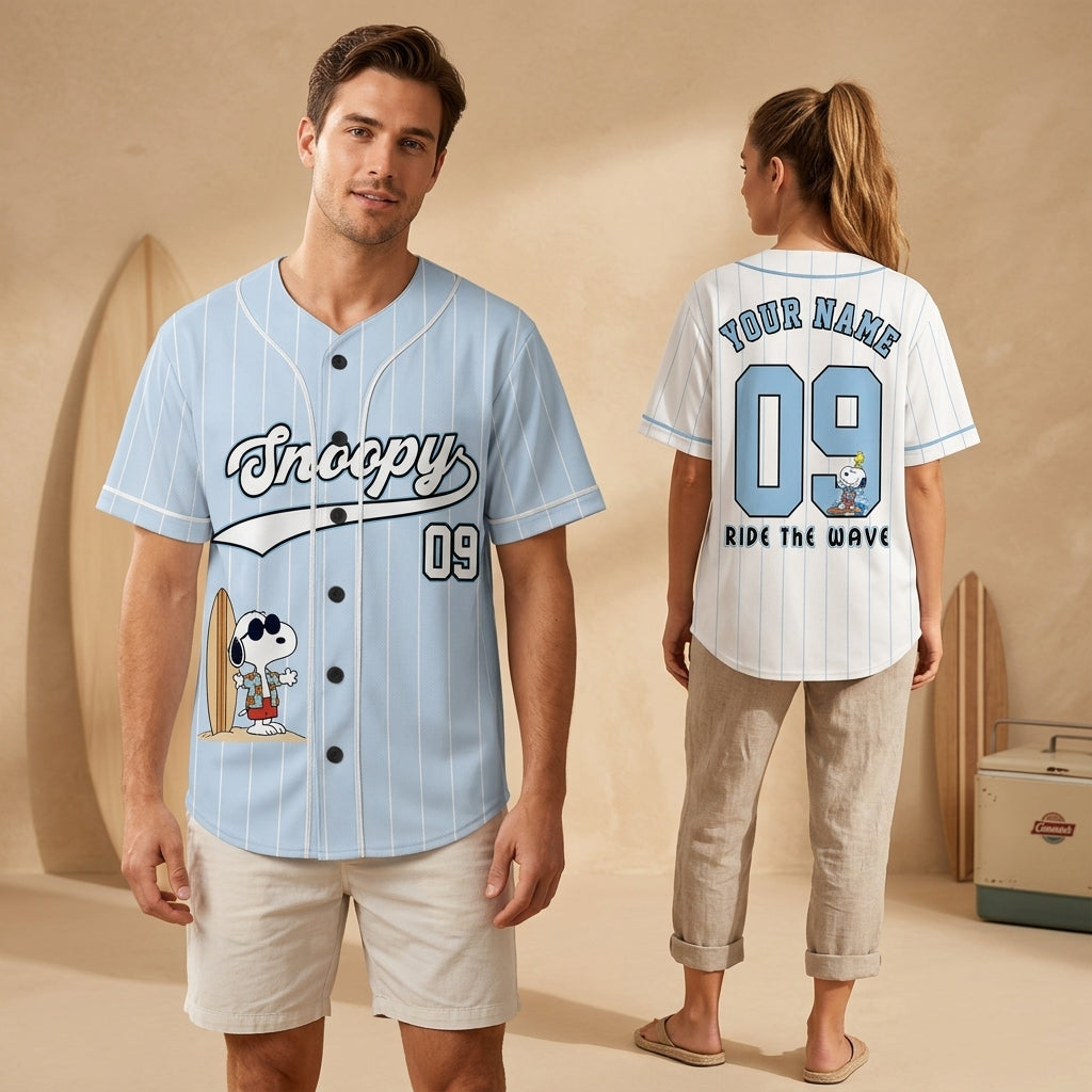 Custom Ride The Wave Beach Dog Baseball Jersey, Personalized Name Number Surf Shirt