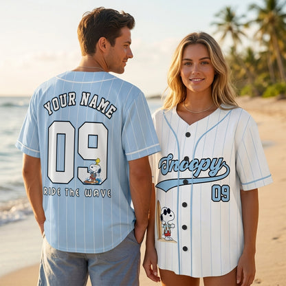 Custom Ride The Wave Beach Dog Baseball Jersey, Personalized Name Number Surf Shirt
