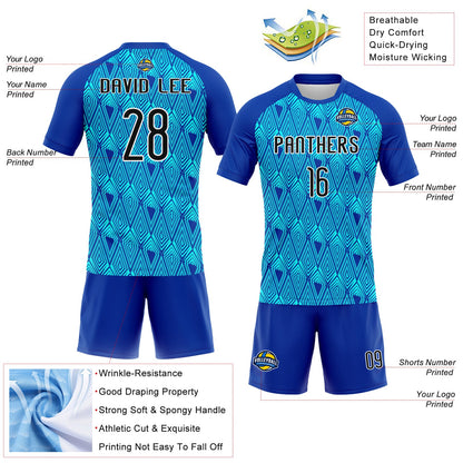 Custom Thunder Blue Black-Lakes Blue Geometric Shape Sublimation Volleyball Uniform Jersey