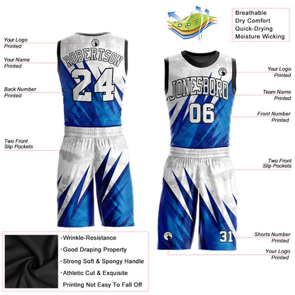 Custom White White-Royal Round Neck Sublimation Basketball Uniform Jersey