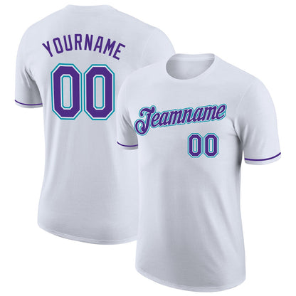 Custom White Purple-Teal Performance T-Shirt