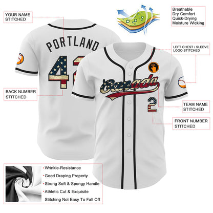 Custom White Vintage USA Flag-Black Authentic Baseball Jersey
