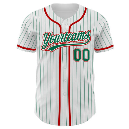 Custom White Kelly Green Pinstripe Kelly Green-Red Authentic Baseball Jersey