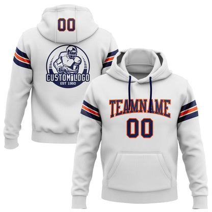 Custom Stitched White Navy-Orange Football Pullover Sweatshirt Hoodie