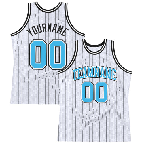 Custom White Black Pinstripe Sky Blue Authentic Basketball Jersey