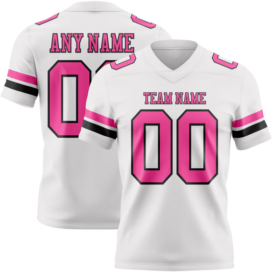 Custom White Pink-Black Authentic Football Jersey