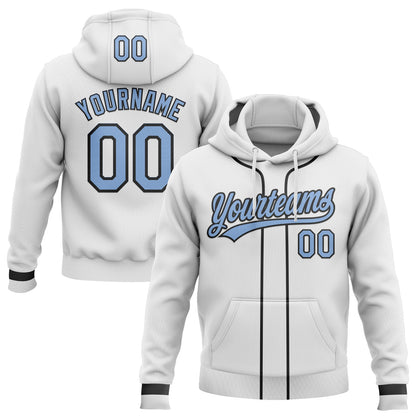 Custom Stitched White Light Blue-Black Baseball Pullover Sweatshirt Hoodie