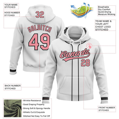 Custom Stitched White Medium Pink-Black Baseball Pullover Sweatshirt Hoodie