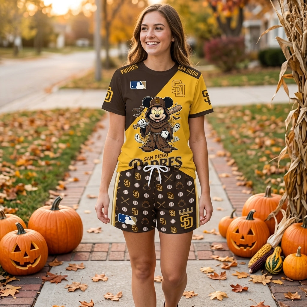Halloween Baseball Fan T-Shirt And Shorts Set, Cartoon Mouse Sport Outfit | 30 Teams Available