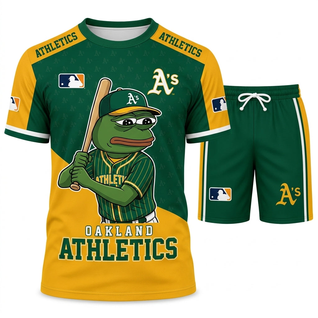 Meme Frog Baseball Fan T-Shirt And Shorts Set, Funny Sport Outfit | 30 Teams Available