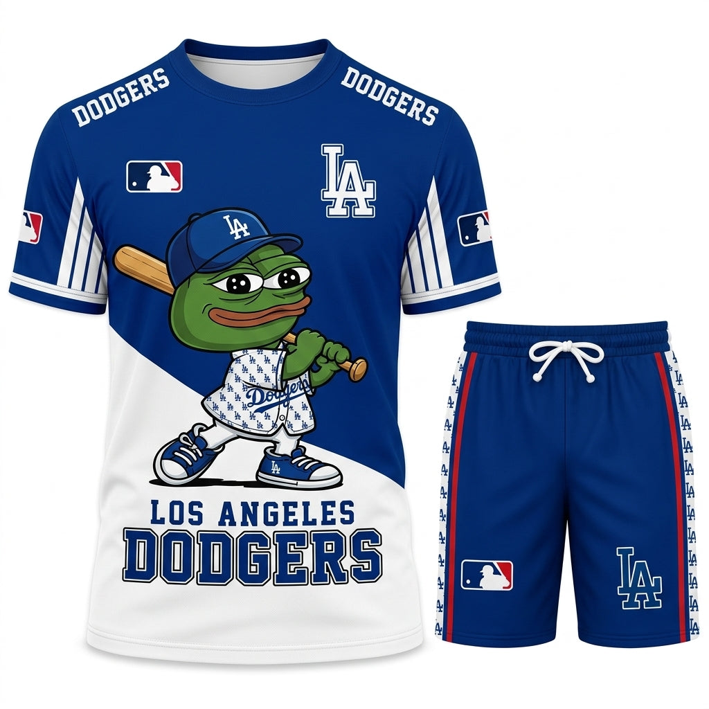 Meme Frog Baseball Fan T-Shirt And Shorts Set, Funny Sport Outfit | 30 Teams Available