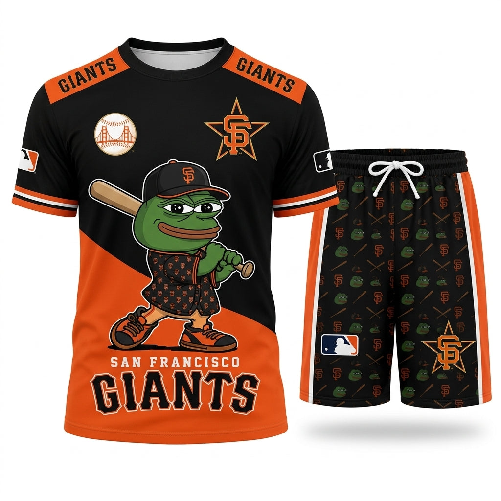 Meme Frog Baseball Fan T-Shirt And Shorts Set, Funny Sport Outfit | 30 Teams Available