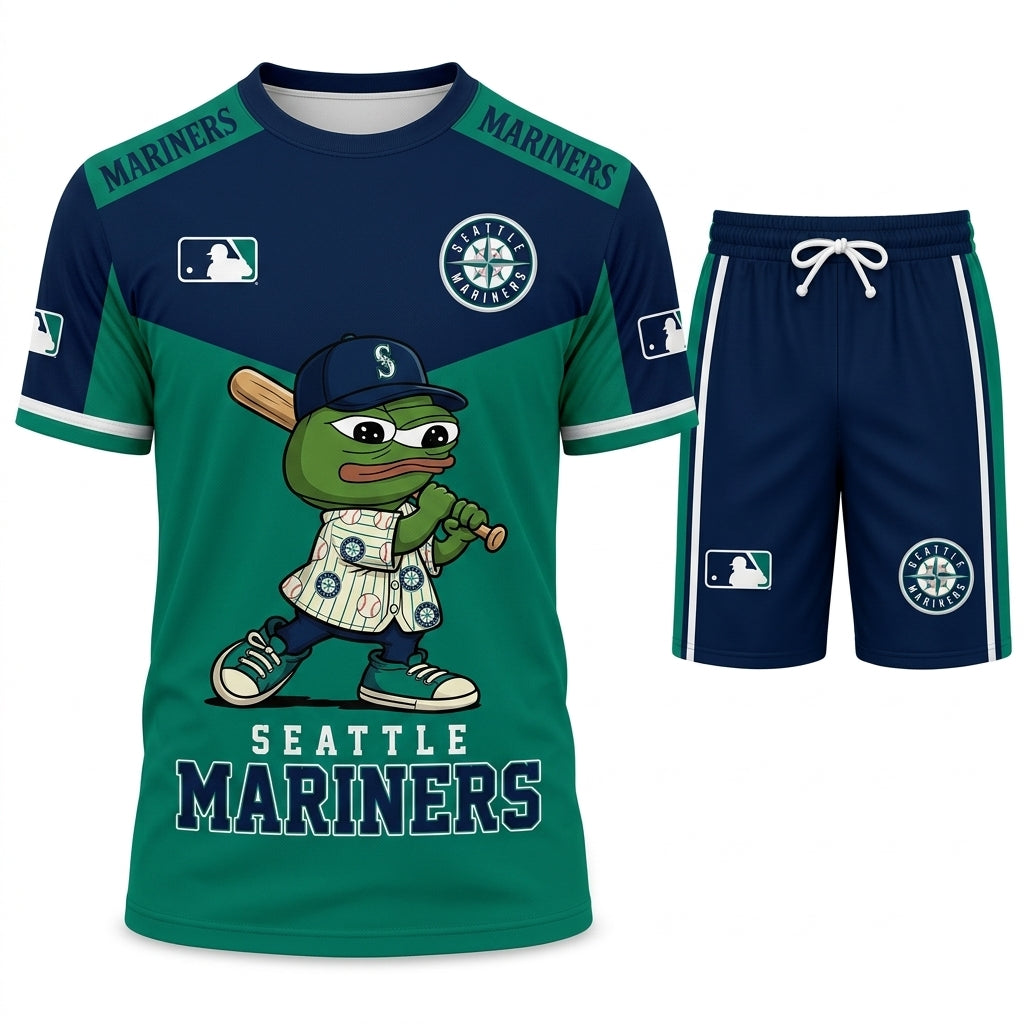Meme Frog Baseball Fan T-Shirt And Shorts Set, Funny Sport Outfit | 30 Teams Available